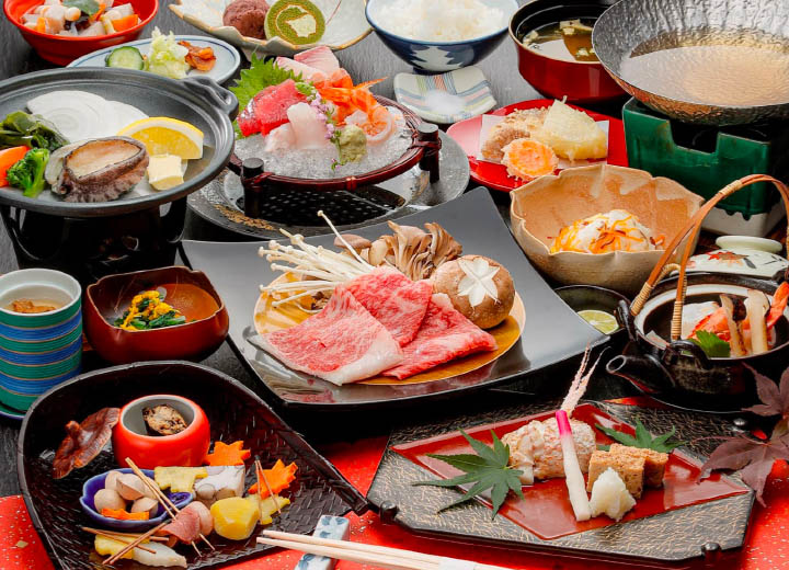 Kaiseki (set of dishes served on an individual tray) in a private room